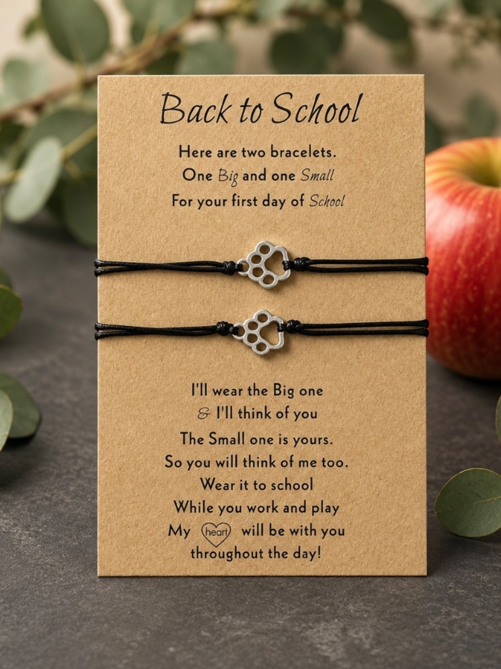 Back to School Paw Print Wish Bracelet Set Parent Child Matching NWT